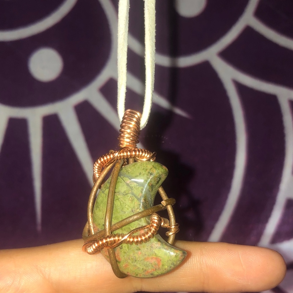 Handcrafted Unikite Crescent Pendant Necklace